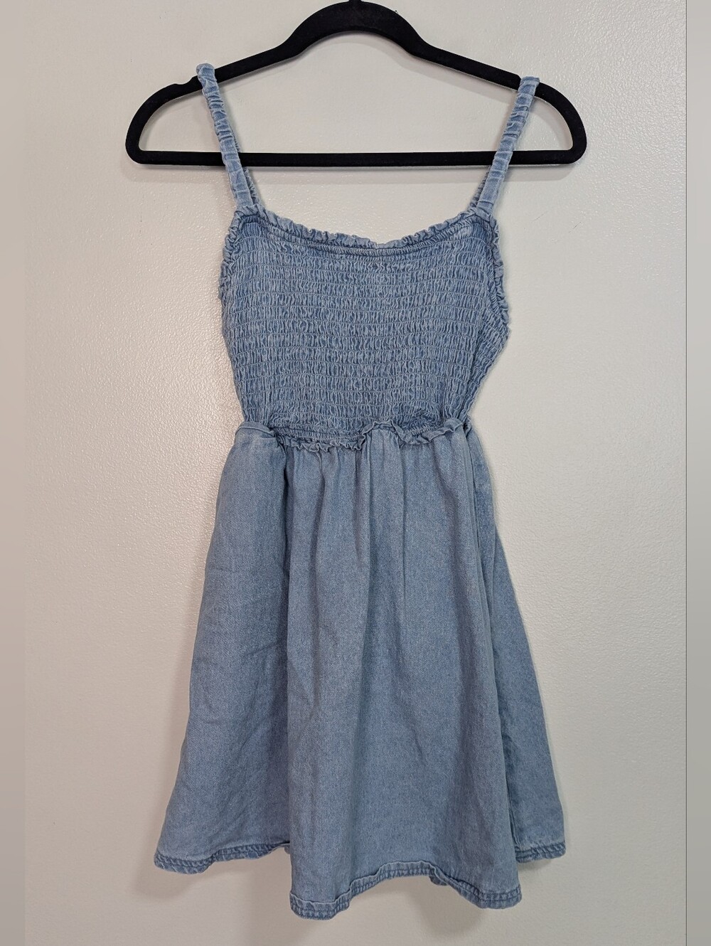 American Eagle Size Small Smocked Chambray Open Back Mini Dress